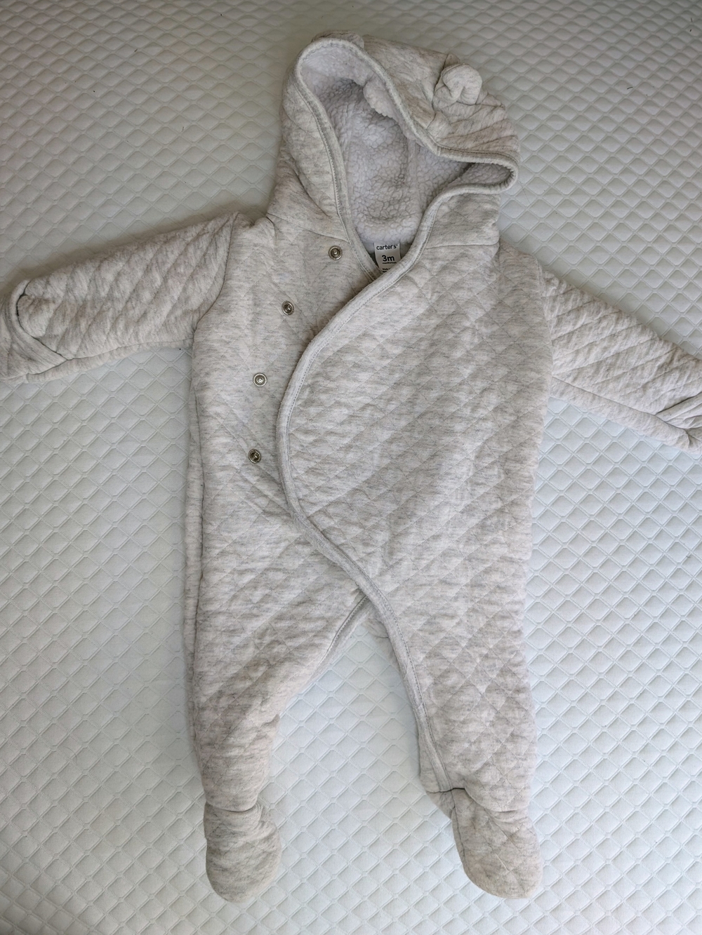 Carter's Light Cream Quilted Hooded Baby Footie